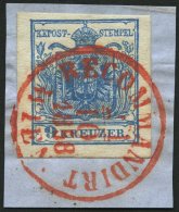 STERREICH 5Y BrfStk, 1854, 9 Kr. Blau, Maschinenpapier, Type IIIb, Roter K1 RECOMMANDIRT/WIEN (Müller 3214 Rd), Kab - Other & Unclassified