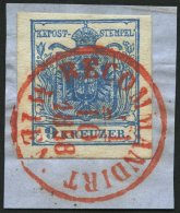 STERREICH 5Y BrfStk, 1854, 9 Kr. Blau, Maschinenpapier, Type IIIb, Roter K1 RECOMMANDIRT/WIEN (Müller 3214 Rd), Kab - Altri & Non Classificati