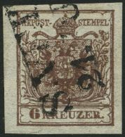 STERREICH 4X O, 1850, 6 Kr. Braun, Handpapier, Seidenpapier, L2 S. VEIT, Pracht - Otros & Sin Clasificación