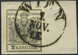 STERREICH 2Ya BrfStk, 1854, 2 Kr. Schwarz, Maschinenpapier, Type IIIb, Feindruck, K1 WIEN, Unten Schmal Sonst Breitrandi - Usati