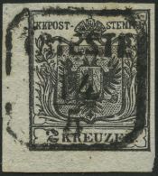 STERREICH 2Xa O, 1850, 2 Kr. Schwarz, Handpapier, Untere Linke Bogenecke, Zentrischer Stempel TRIESTE, Kabinett - Usati