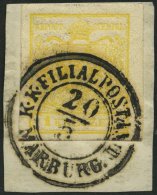 STERREICH 1Ya BrfStk, 1854, 1 Kr. Chromgelb, Maschinenpapier, Type III, K2 K.K. FILIALPOSTAMT MARBURG, Breitrandig, Kabi - Other & Unclassified
