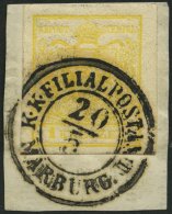 STERREICH 1Ya BrfStk, 1854, 1 Kr. Chromgelb, Maschinenpapier, Type III, K2 K.K. FILIALPOSTAMT MARBURG, Breitrandig, Kabi - Otros & Sin Clasificación