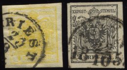 STERREICH 1,2Ya O, 1854, 1 Kr. Gelb Und 2 Kr. Schwarz, Maschinenpapier, 2 Prachtwerte, Mi. 200.- - Oblitérés