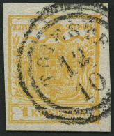 STERREICH 1Xb O, 1850, 1 Kr. Orange, Handpapier, Type III, K2 TRIESTE, Voll-breitrandig, Pracht, Fotobefund Dr. Ferchenb - Altri & Non Classificati