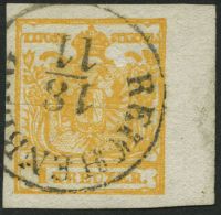 STERREICH 1Xb O, 1850, 1 Kr. Orange, Handpapier, Type III, Mit Rechtem Rand (6 Mm), K1 REICHENBURG, Waagerechter Bug Son - Andere & Zonder Classificatie