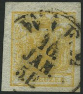 STERREICH 1Xa O, 1850, 1 Kr. Gelb, Handpapier, Type III, Großes Wz., K1 WIEN, Allseits Riesenrandig, Pracht, Gepr. - Used Stamps