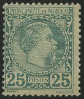 MONACO 6 *, 1885, 25 C. Dunkelbläulichgrün, Winziger Erstfalzrest, Pracht, Gepr. Brun, Mi. 750.- - Andere & Zonder Classificatie