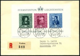 LIECHTENSTEIN Bl. 5 BRIEF, 1949, Block Briefmarken-Ausstellung Auf FDC, Einschreibbrief, Pracht, Mi. 360.- - Andere & Zonder Classificatie