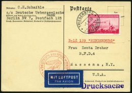 LIECHTENSTEIN 149I BRIEF, 1936, 1 Fr. Hindenburg Mit Abart Roter Fleck Im Zeppelin Auf Zeppelinkarte Vom Ersttag!, Prach - Andere & Zonder Classificatie