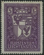 LIECHTENSTEIN 142 *, 1935, 5 Fr. Landeswappen, Falzreste, Pracht - Altri & Non Classificati