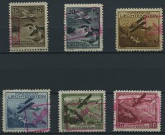 LIECHTENSTEIN 108-13 O, 1930, Flugzeug über Landschaften, Rote Fugpoststempel, Satz Feinst/Pracht - Other & Unclassified