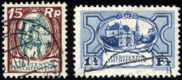 LIECHTENSTEIN 69,71 O, 1925/7, 15 Rp. Und 11/2 Fr. Freimarken, 2 Prachtwerte, Mi. 174.- - Otros & Sin Clasificación