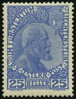 LIECHTENSTEIN 3yb *, 1916, 25 H. Mittelultramarin, Normales Papier, Falzreste, Pracht, Mi. 400.- - Andere & Zonder Classificatie