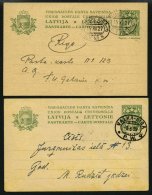 LETTLAND P 3 BRIEF, 1927/8, 6 S. Grün, 2 Karten Mit Bahnpoststempeln VALKA-RIGA Und RITUPE-RIGA, Pracht - Lettonia