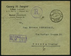 LETTLAND 93 BRIEF, 1923, 10 S. Karmin, 4x Als Mehrfachfrankatur Rückseitig Auf Einschreibbrief Von LIEPAJA Nach Ita - Lettonia