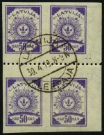 LETTLAND 22y VB O, 1919, 50 K. Violett, Senkrecht Geripptes Papier, Im Viererblock Mit Waagerechter Zähnung L 9 3/4 - Lettonia