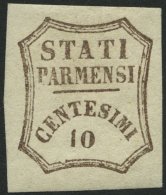 PARMA 13 *, 1859, 10 C. Dunkelbraun, Falzreste, Breitrandig, Pracht, Signiert Thier Und Köhler, Mi. 750.- - Parme