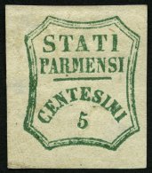 PARMA 12b (*), 1859, 5 C. Blaugrün, Ohne Gummi, Breitrandig, Helle Stellen, Feinst, Mi. 2000.- - Parma