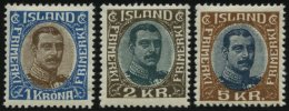 ISLAND 96-98 *, 1920, 1 - 5 Kr. König Christian X, Falzrest, 3 Prachtwerte - Altri & Non Classificati
