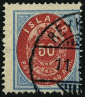 ISLAND 16A O, 1892, 50 A. Hellblau/rosa, Gezähnt 14:131/2, üblich Gezähnt Pracht, Mi. 95.- - Other & Unclassified