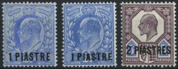 POST IN DER TÜRKEI 23I,II,24 *, 1906/12, 1 Pia Auf 21/2 P. Und 2 Pia. Auf 5 P. König Edward VII, Falzrest, 3 P - Other & Unclassified