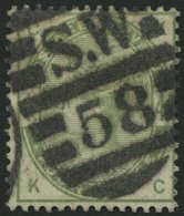 GROSSBRITANNIEN 77 O, 1884, 4 P. Dunkelgraugrün, Nummernstempel S.W.58, Pracht, Mi. 160.- - Usati