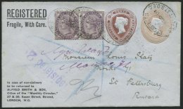 GROSSBRITANNIEN 65 BRIEF, 1901, 1 P. Königin Victoria Im Paar Auf Privatganzsache 3 P. Braun Neben 1 P. Rosa, R-Ums - Used Stamps