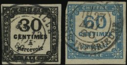 PORTOMARKEN P 8,9a O, 1878, 30 C. Schwarz Und 60 C. Blau, 2 Prachtwerte, Mi. 240.- - Segnatasse