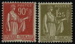 FRANKREICH 279,281 *, 1932, 90 C. Dunkelrot Und 1.25 Fr. Dunkeloliv, Falzrest, 2 Prachtwerte - Autres & Non Classés