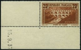 FRANKREICH 242C **, 1931, 20 Fr. Brücke über Den Gard, Gezähnt K 13, Bogenecke Mit Druckdatum, Pracht, R! - Autres & Non Classés