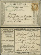 FRANKREICH 50 BRIEF, 1874, 15 C. Gelbbraun Ceres Auf Prepaid-Karte Prix: 15 Centimes, Ganzsachenvorläufer Von ANGER - Otros & Sin Clasificación