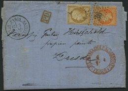 FRANKREICH 20,22 BRIEF, 1867, 10 C. Braun Und 40 C. Orange Auf Brief Von PARIS Nach Dresden Mit Rotem K2 AUS FRANKREICH - Altri & Non Classificati