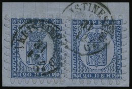 FINNLAND 8C BrfStk, 1866, 20 P. Blau, 2x Auf Briefstück, K1 KRISTINESTAD, Nur Linke Marke Eine Kurze Zunge Sonst Al - Otros & Sin Clasificación