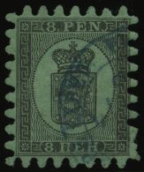 FINNLAND 6Bz O, 1873, 8 P. Schwarz Auf Geripptem Gelbgrünem Papier, Blauer K2, Alle Zungen, Pracht - Other & Unclassified