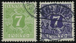 PORTOMARKEN P 12,21 O, 1927/30, 7 ø Gelbgrün Und Bläulichviolett, 2 Prachtwerte, Mi. 64.- - Autres & Non Classés