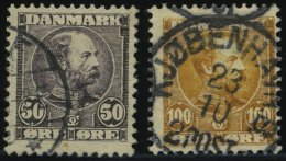 DÄNEMARK 51/2 O, 1905, 50 ø Dunkellila Und 100 ø Gelbbraun, 2 Prachtwerte, Mi. 80.- - Usado