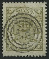 DÄNEMARK 15A O, 1864, 16 S. Oliv, Gezähnt K 13:121/2, Nummernstempel 33, Pracht, Mi. 110.- - Used Stamps