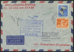 DEUTSCHE LUFTHANSA 67 BRIEF, 23.4.1956, Düsseldorf-Chicago, Brief Ab Der Schweiz (mit Mi.Nr. 606), Pracht - Oblitérés