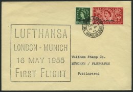DEUTSCHE LUFTHANSA 29 BRIEF, 16.5.1955, London-München, Schwarz-violetter Stempel, R!, Frankiert Mit Brit.Post In T - Gebruikt