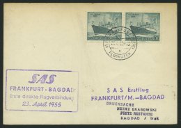 ERST-UND ERÖFFNUNGSFLÜGE 2502 BRIEF, 23.4.55, Frankfurt-Baghdad, Frankiert Mit Bund Nr. 205-08, Prachtkarte - Storia Postale