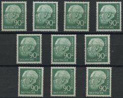 ENGROS 265xv **, 1957, 90 Pf. Heuss II, Geriffelter Gummi, 10x, Fast Nur Pracht, Mi. 380.- - Variétés Et Curiosités