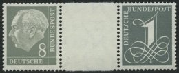 ZUSAMMENDRUCKE WZ 15bYII **, 1960, Heuss Wz. Liegend 8 + Z + 1, Ohne Strichelleisten, Nachauflage, Pracht, Mi. 90.- - Used Stamps