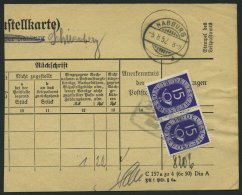 BUNDESREPUBLIK 129 Paar BrfStk, 1952, 15 Pf. Posthorn Im Waagerechten Paar (rechte Marke Abart 129I) Auf Zustellkarte (n - Usados