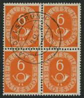 BUNDESREPUBLIK 126 VB O, 1951, 6 Pf. Posthorn Im Viererblock, Pracht, Mi. (280.-) - Usati