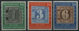 BUNDESREPUBLIK 113-15 **, 1949, 100 Jahre Briefmarken, Prachtsatz, Mi. 100.- - Altri & Non Classificati