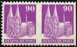 AMERIK. U. BRITISCHE ZONE 96IIIWBUes **, 1949, 90 Pf. Lilapurpur, Type III, Gezähnt L 11, Waagerechtes Paar, In Der - Otros & Sin Clasificación