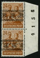 AMERIK. U. BRITISCHE ZONE 44INKb **, 1948, 24 Pf. Bandaufdruck Im Senkrechten Paar, Obere Marke Kopfstehender, Untere No - Otros & Sin Clasificación