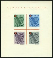 BADEN Bl. 2II/IV (*), 1949, Block Rotes Kreuz, Type IV: Roter Punkt Oben Links Am E In Blockpreis, Ungebraucht, Pracht, - Otros & Sin Clasificación