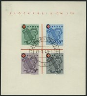 BADEN Bl. 2II/II O, 1949, Block Rotes Kreuz, Type II, Falzhelle Stelle Im Oberrand Sonst Pracht, Gepr. H.D. Schlegel, Mi - Autres & Non Classés